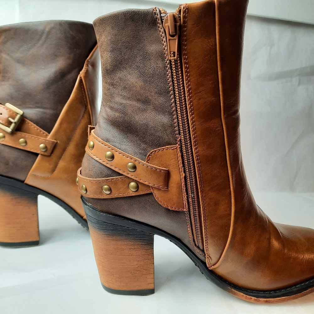 Pierre Dumas Women Leather Boots Shoes Above Ankle Two Tone Distressed Size 7 - Picture 3 of 9
